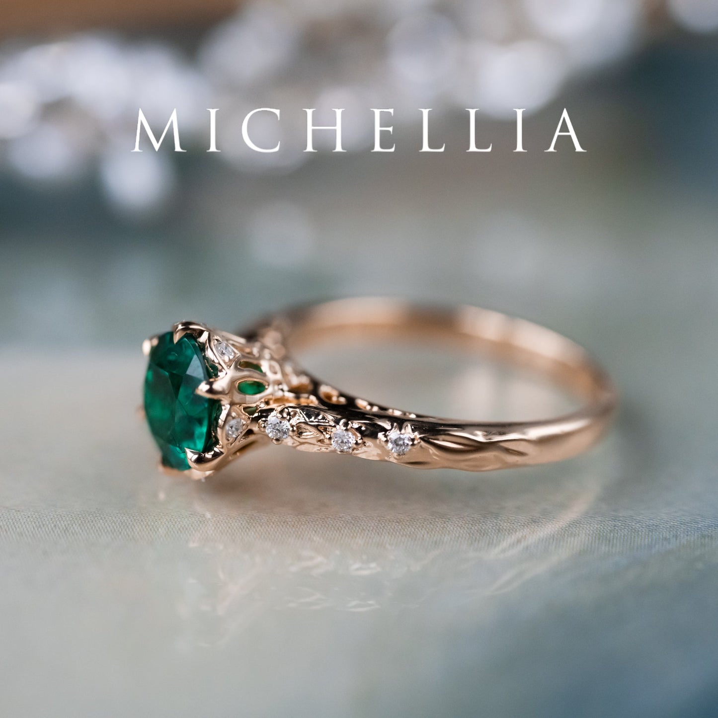 [Eliora] Vintage Regency Crown Solitaire Emerald Engagement Ring, Ready-to-Ship