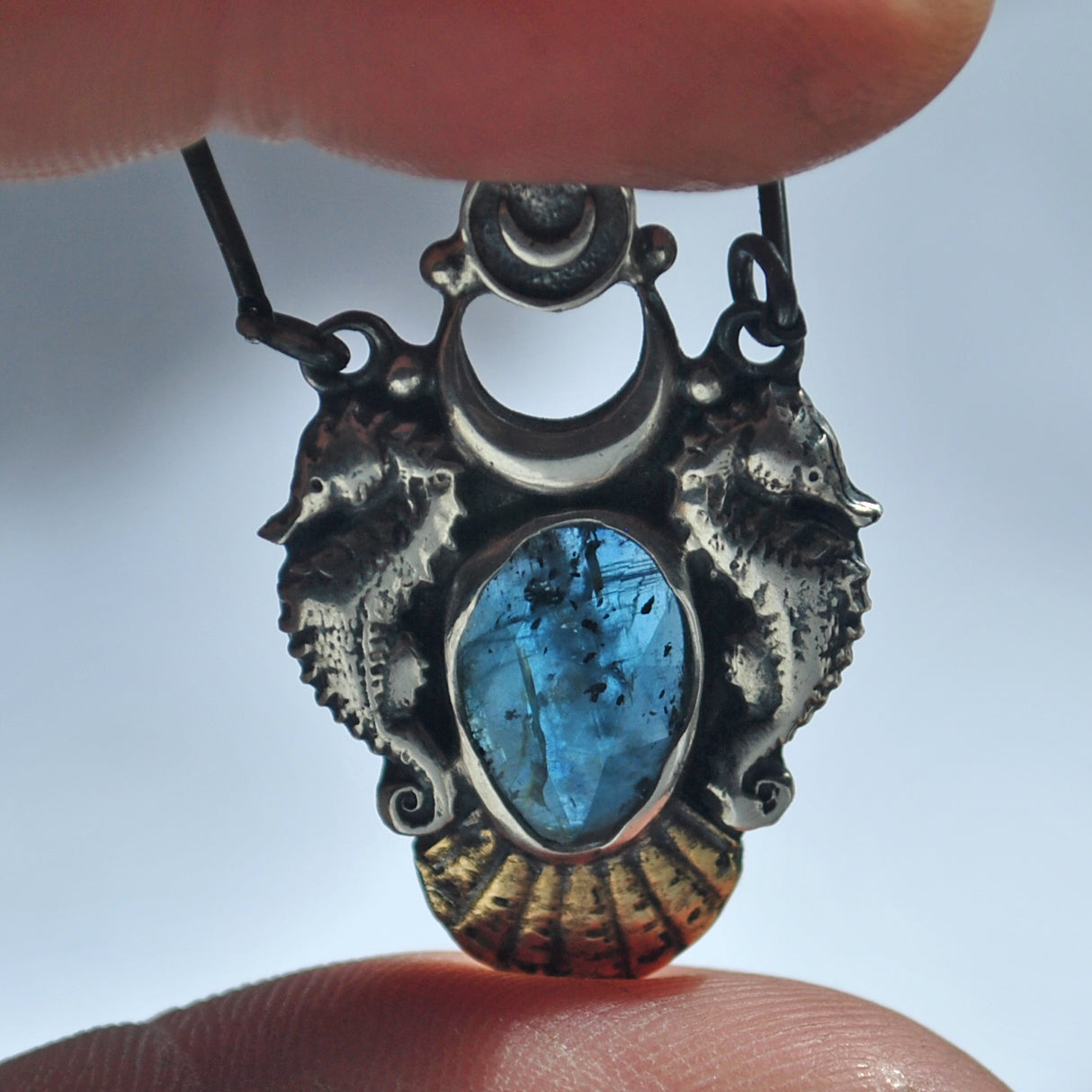 Royal Seahorse Necklace, Sparkling Kyanite