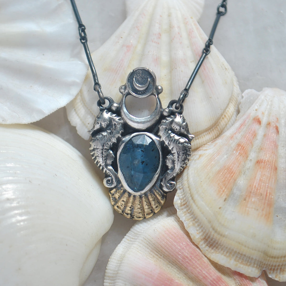 Royal Seahorse Necklace, Sparkling Kyanite