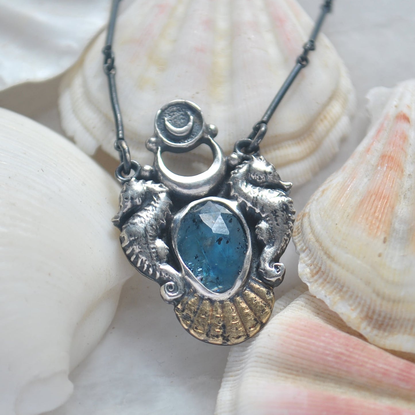 Royal Seahorse Necklace, Sparkling Kyanite