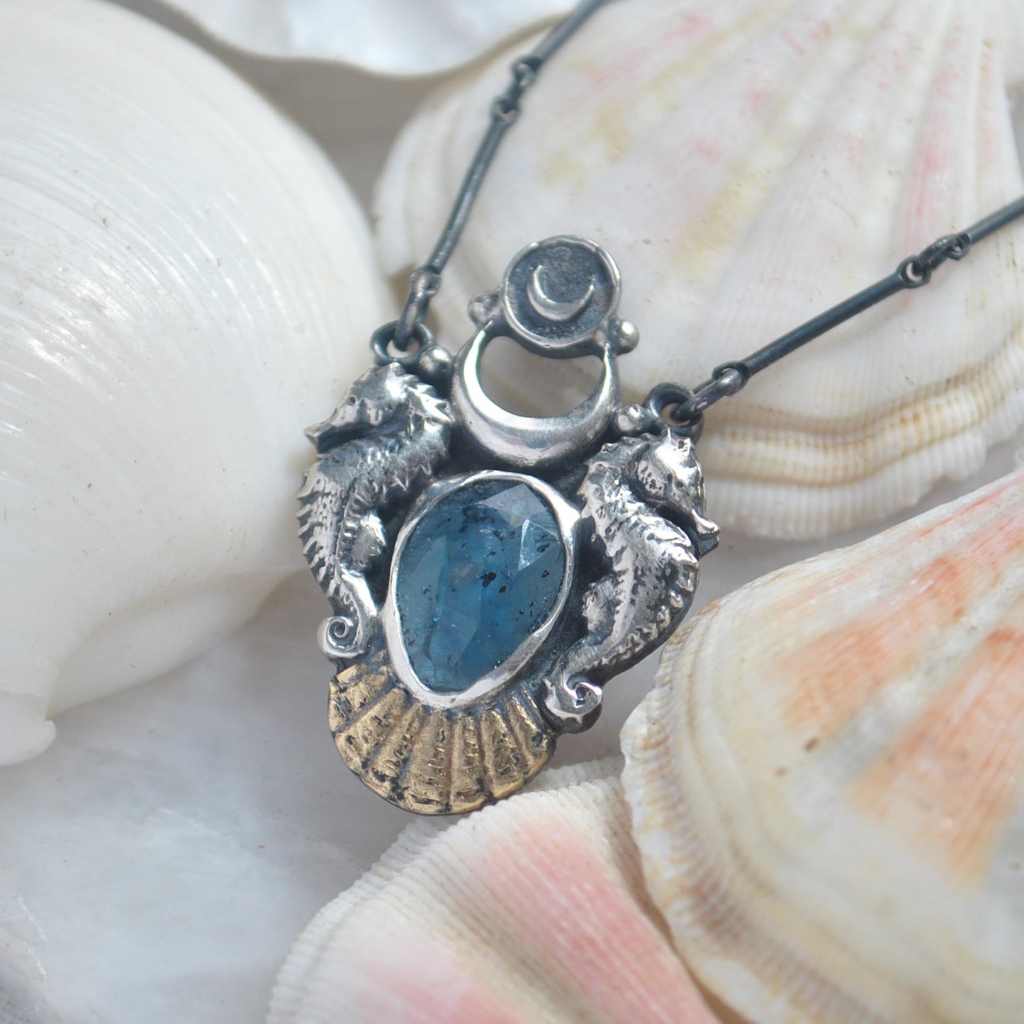 Royal Seahorse Necklace, Sparkling Kyanite