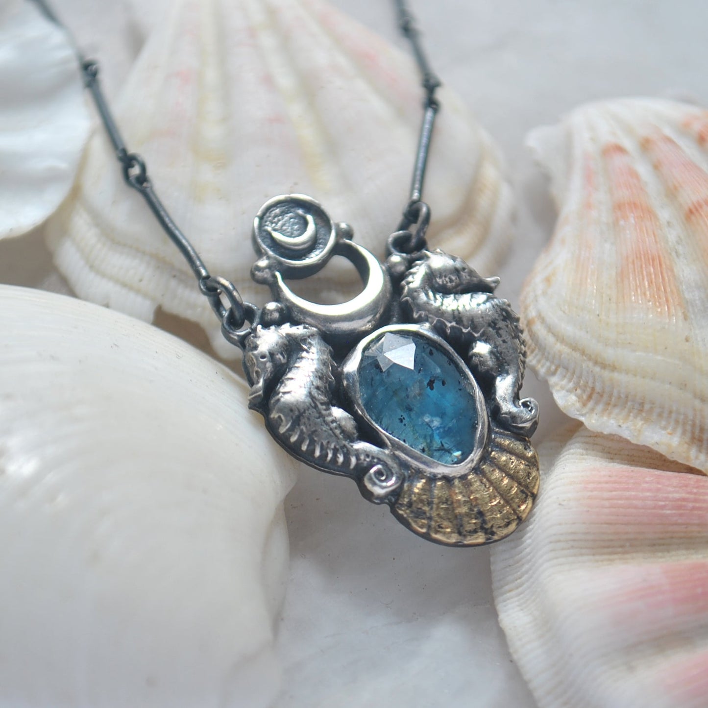 Royal Seahorse Necklace, Sparkling Kyanite
