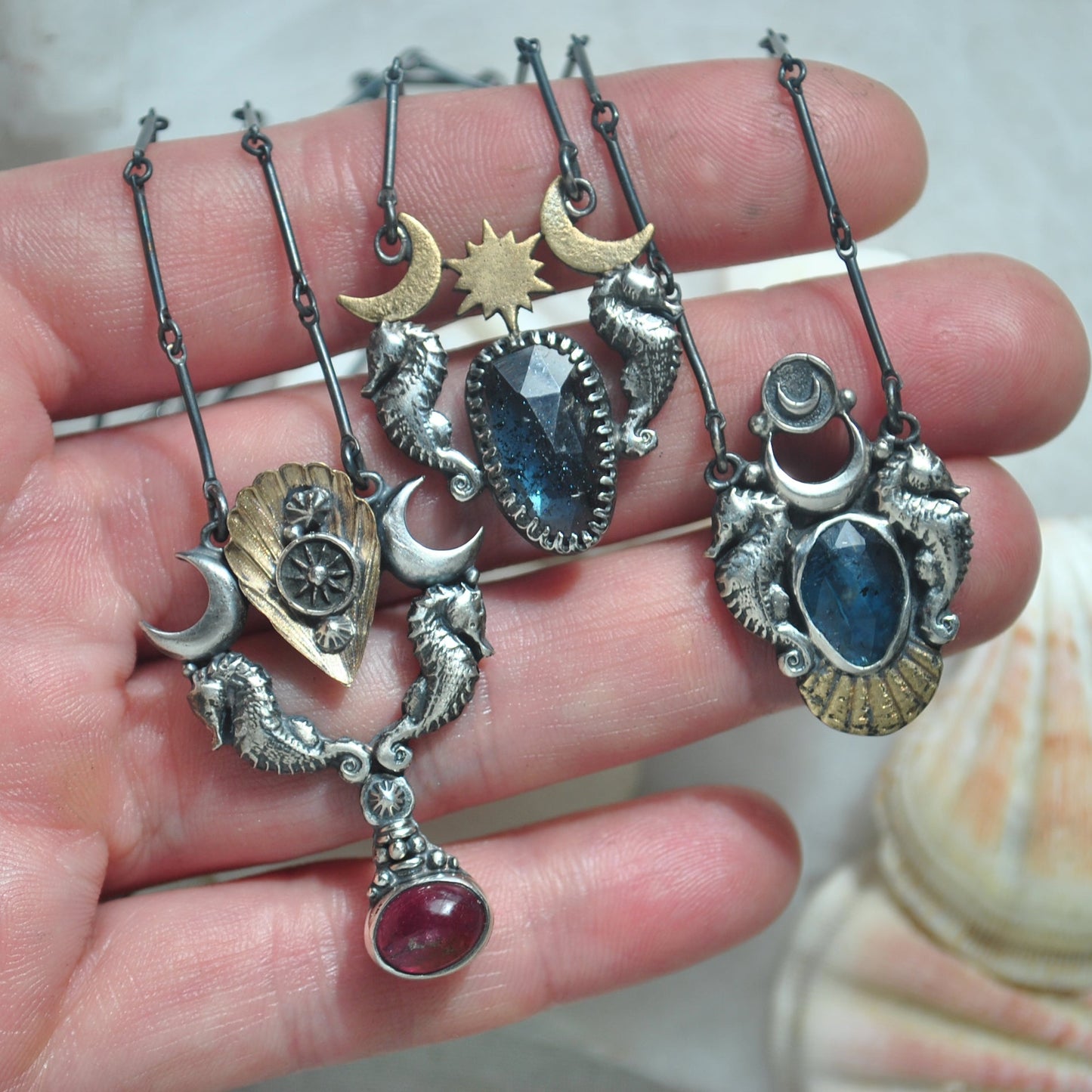 Royal Seahorse Necklace, Rich Rubellite Tourmaline