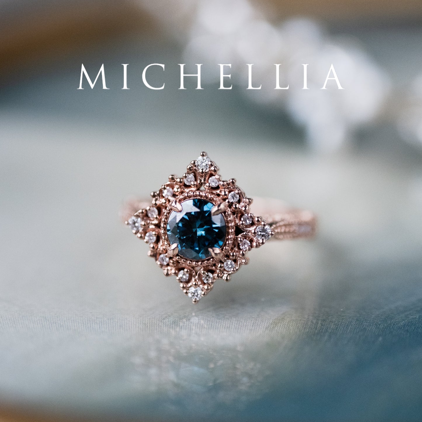 [Henrietta] IGI Certified Teal Blue Diamond Belle Époque Vintage Engagement Ring, One of A Kind
