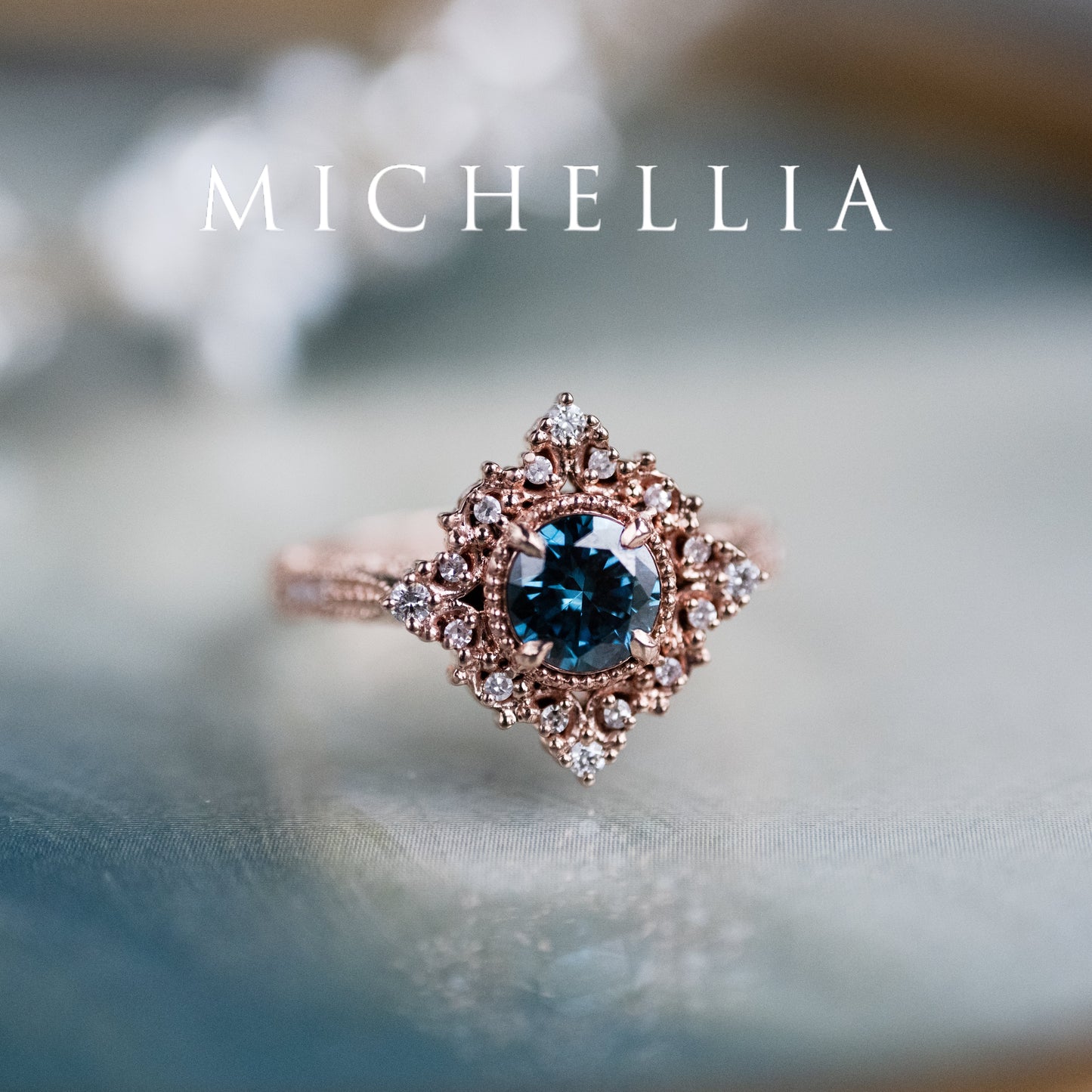 [Henrietta] IGI Certified Teal Blue Diamond Belle Époque Vintage Engagement Ring, One of A Kind