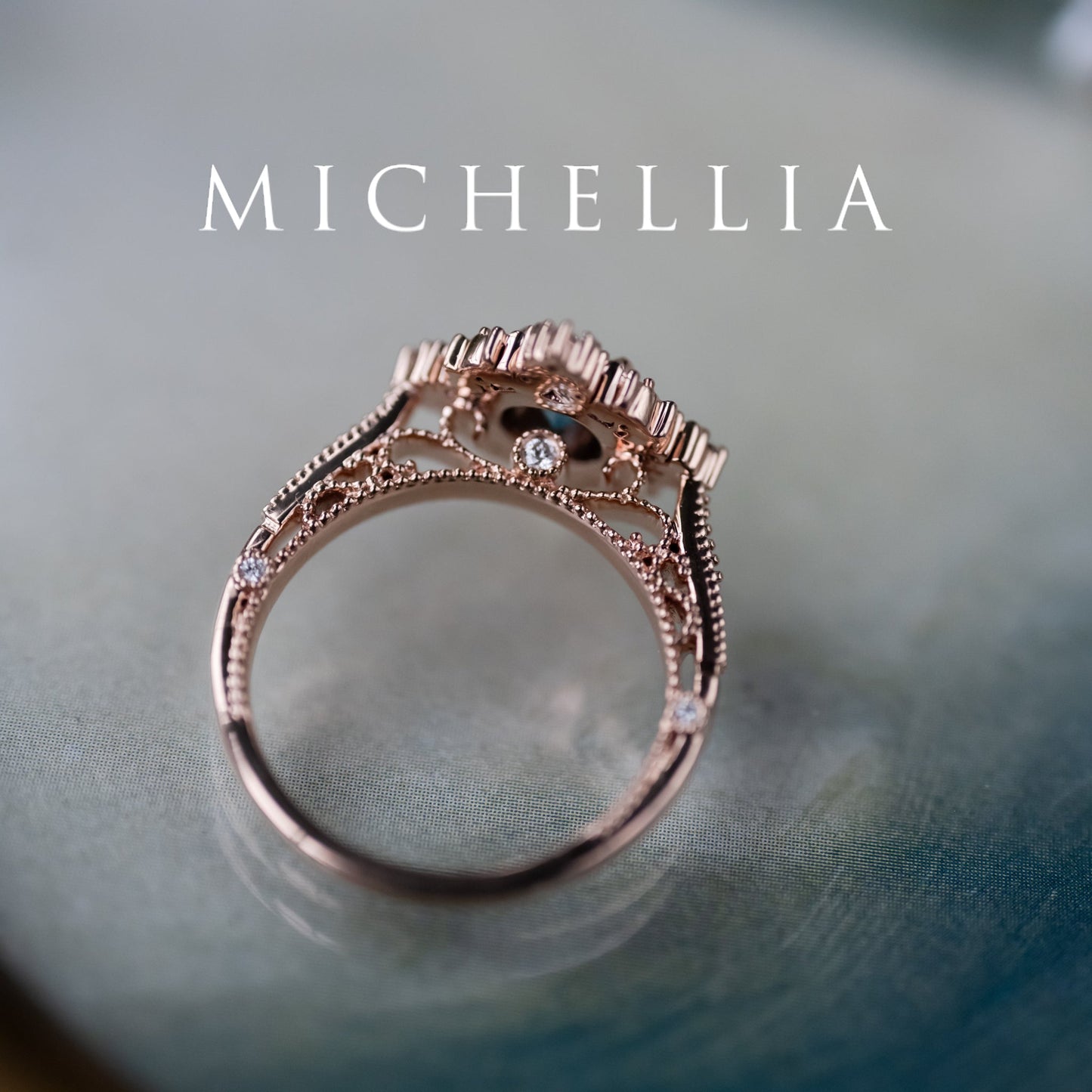 [Henrietta] IGI Certified Teal Blue Diamond Belle Époque Vintage Engagement Ring, One of A Kind