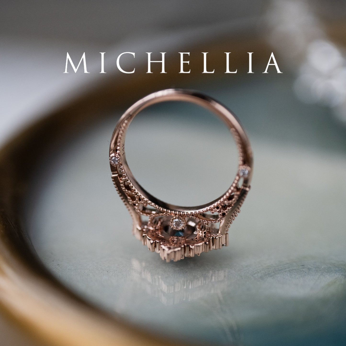 [Henrietta] IGI Certified Teal Blue Diamond Belle Époque Vintage Engagement Ring, One of A Kind