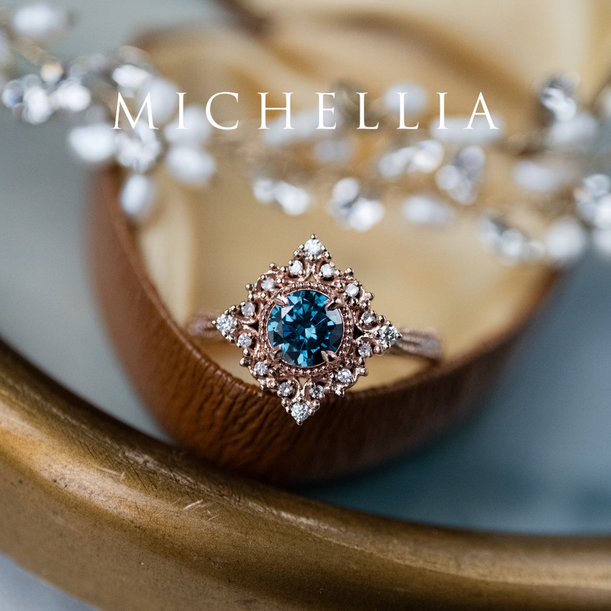 [Henrietta] IGI Certified Teal Blue Diamond Belle Époque Vintage Engagement Ring, One of A Kind