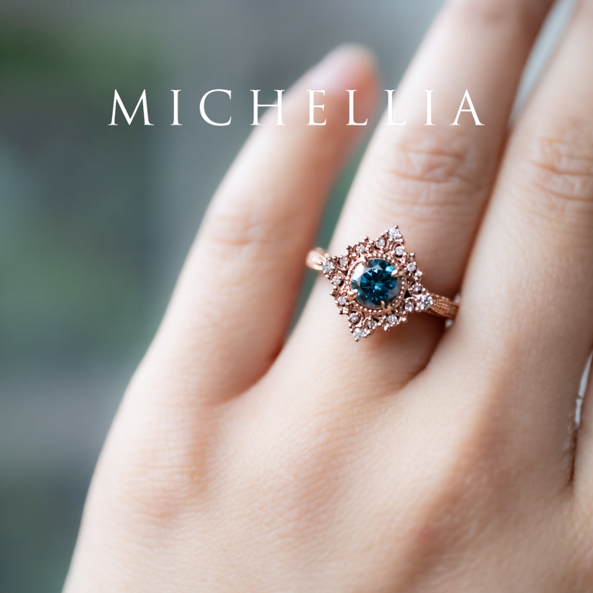 [Henrietta] IGI Certified Teal Blue Diamond Belle Époque Vintage Engagement Ring, One of A Kind