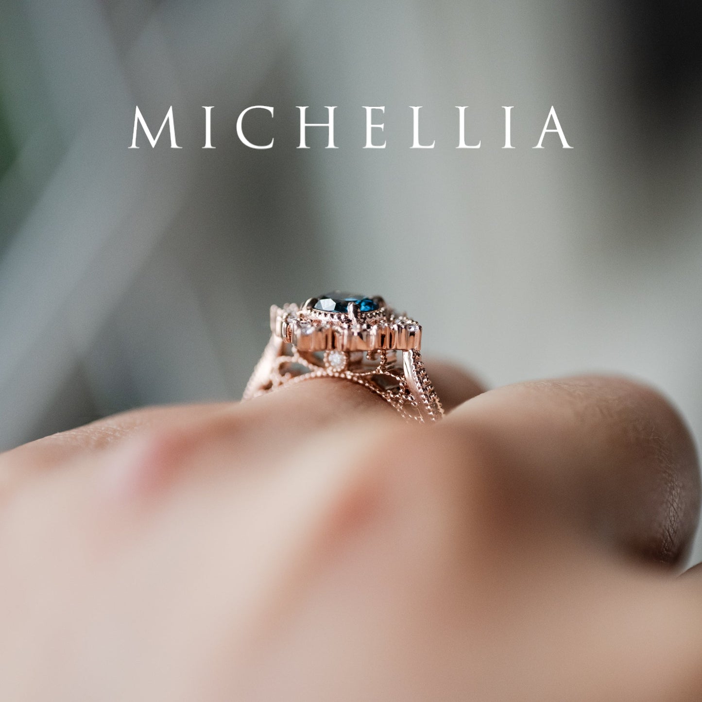 [Henrietta] IGI Certified Teal Blue Diamond Belle Époque Vintage Engagement Ring, One of A Kind