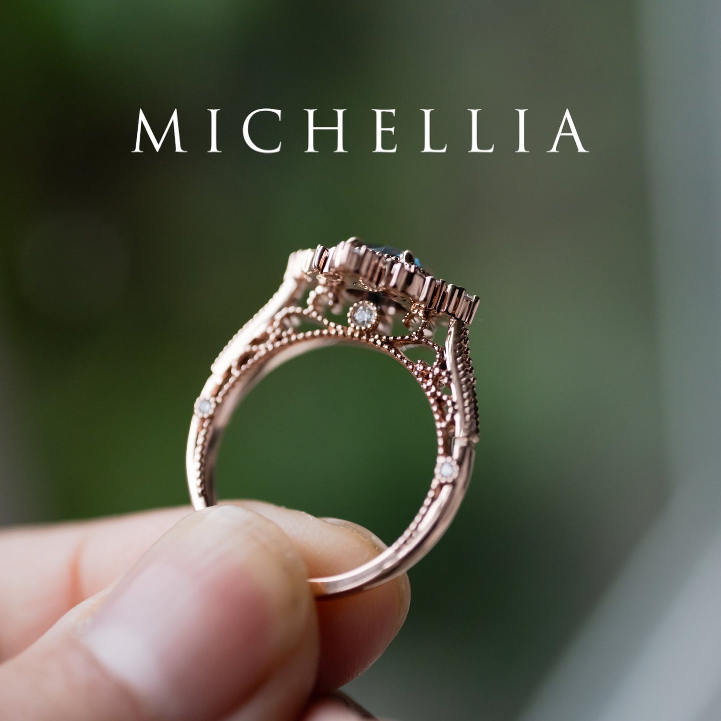 [Henrietta] IGI Certified Teal Blue Diamond Belle Époque Vintage Engagement Ring, One of A Kind