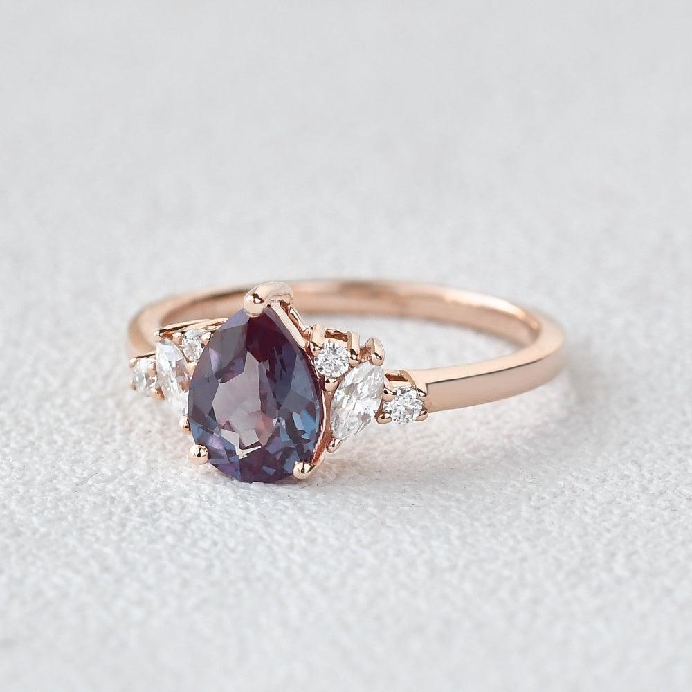 Celia’s Mirage | Classic Pear Lab Alexandrite Engagement Ring