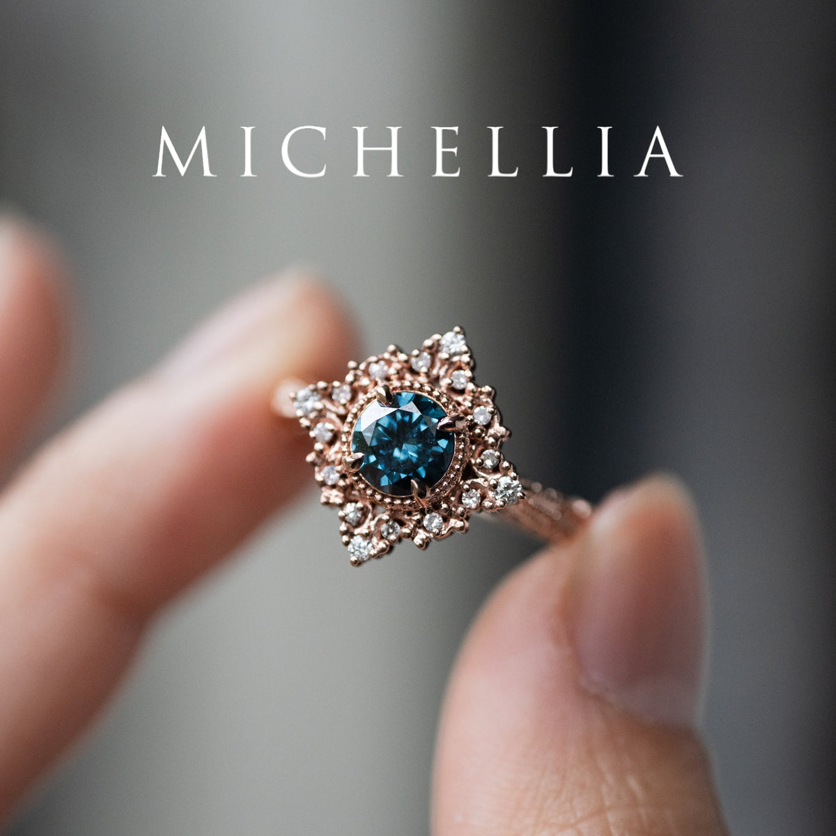 [Henrietta] IGI Certified Teal Blue Diamond Belle Époque Vintage Engagement Ring, One of A Kind
