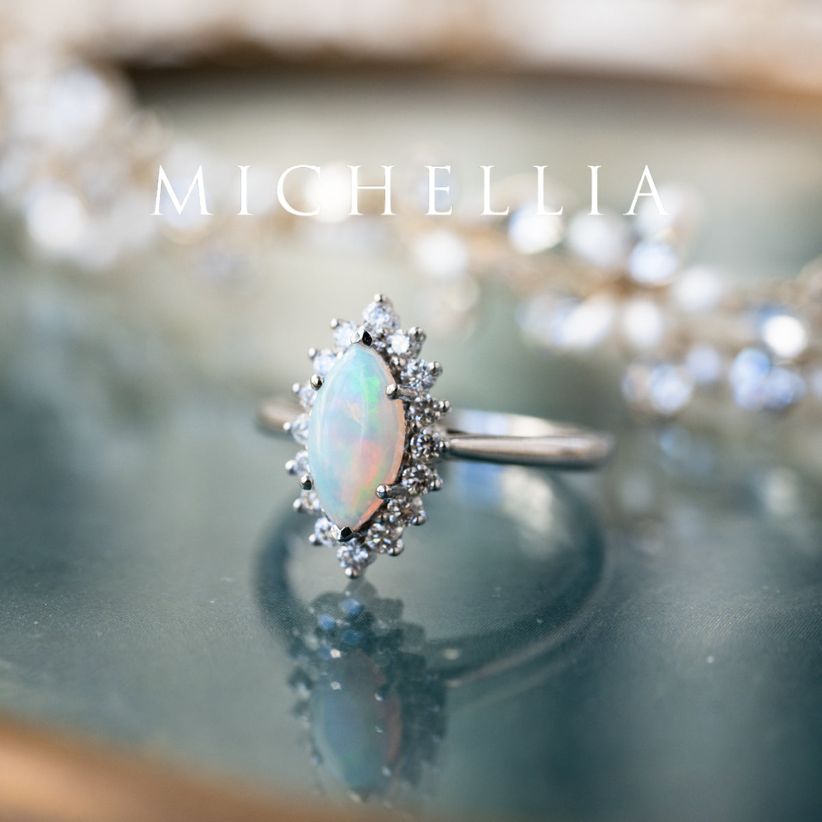 [Helena] Vintage Bloom Marquise Cut Engagement Ring in Australian Opal