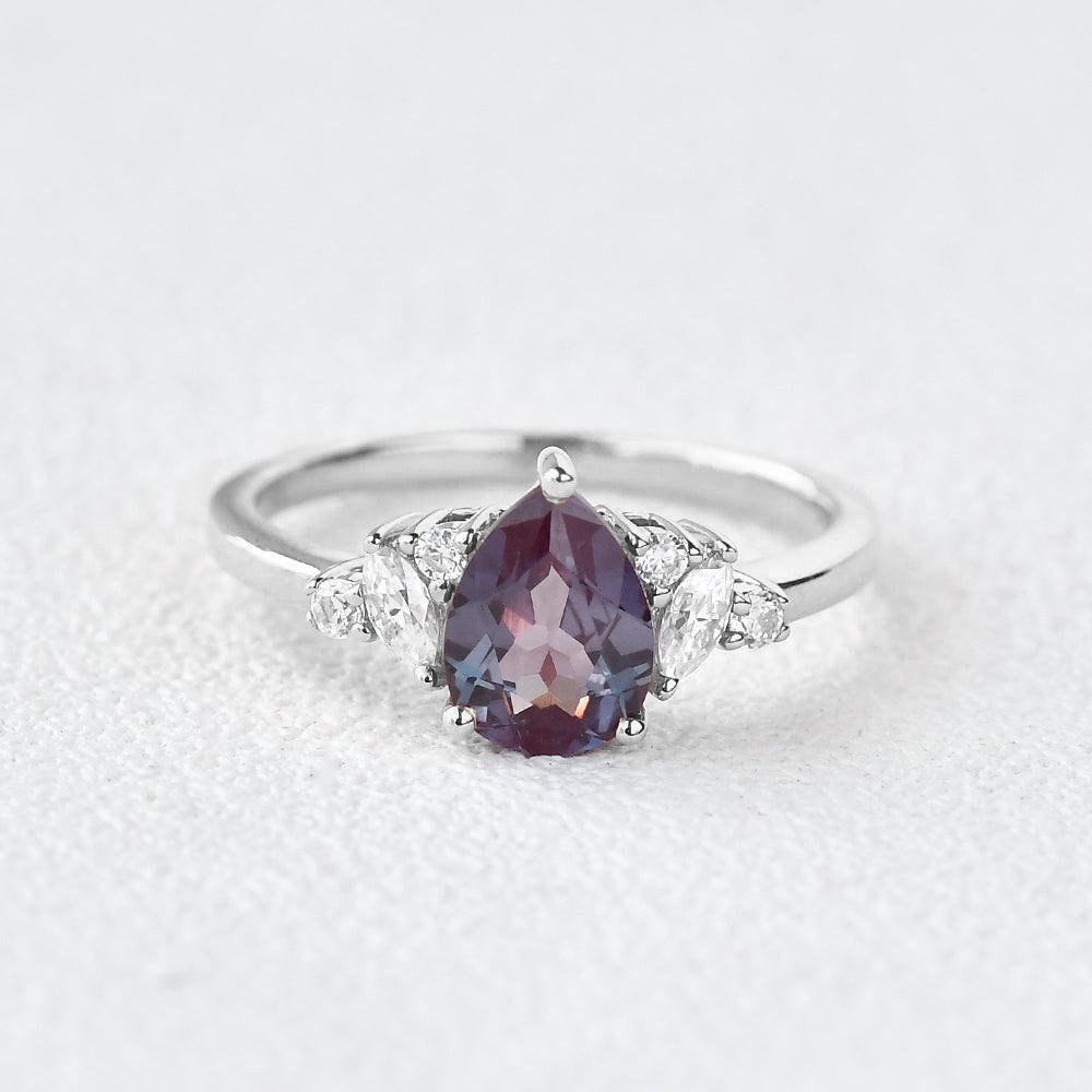 Celia’s Mirage | Classic Pear Lab Alexandrite Engagement Ring