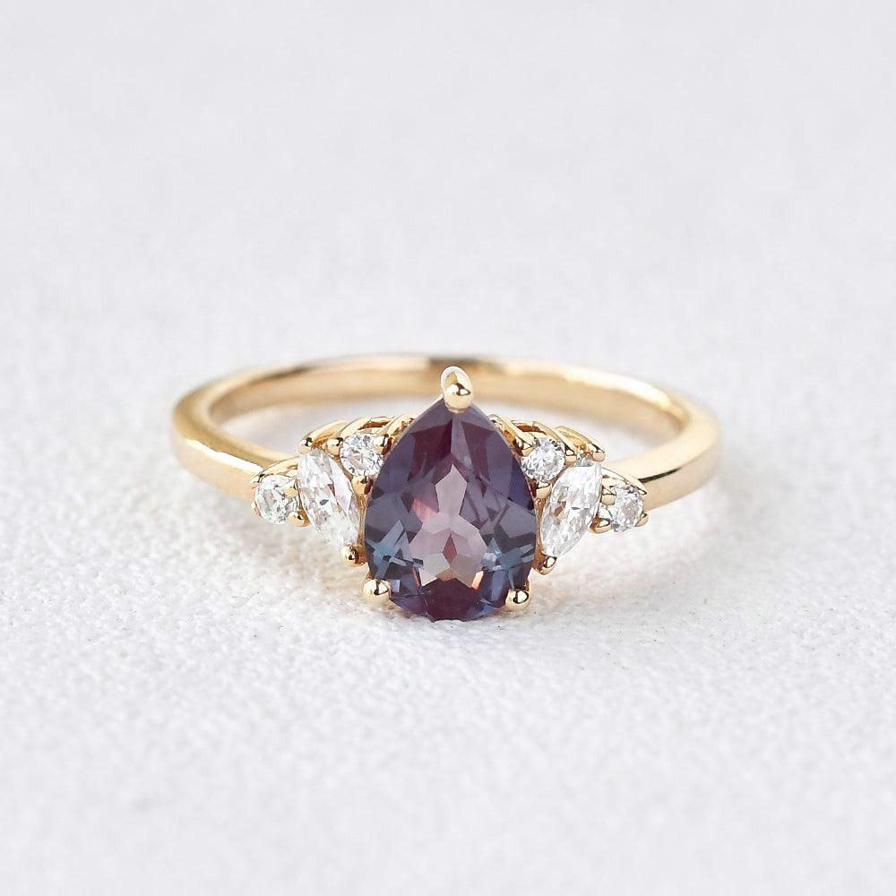 Celia’s Mirage | Classic Pear Lab Alexandrite Engagement Ring