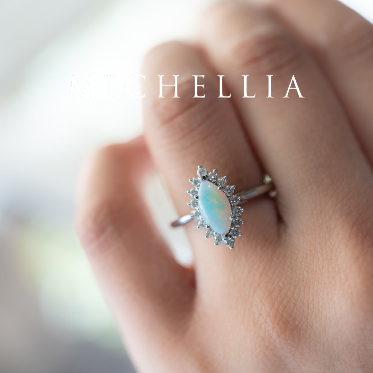 [Helena] Vintage Bloom Marquise Cut Engagement Ring in Australian Opal
