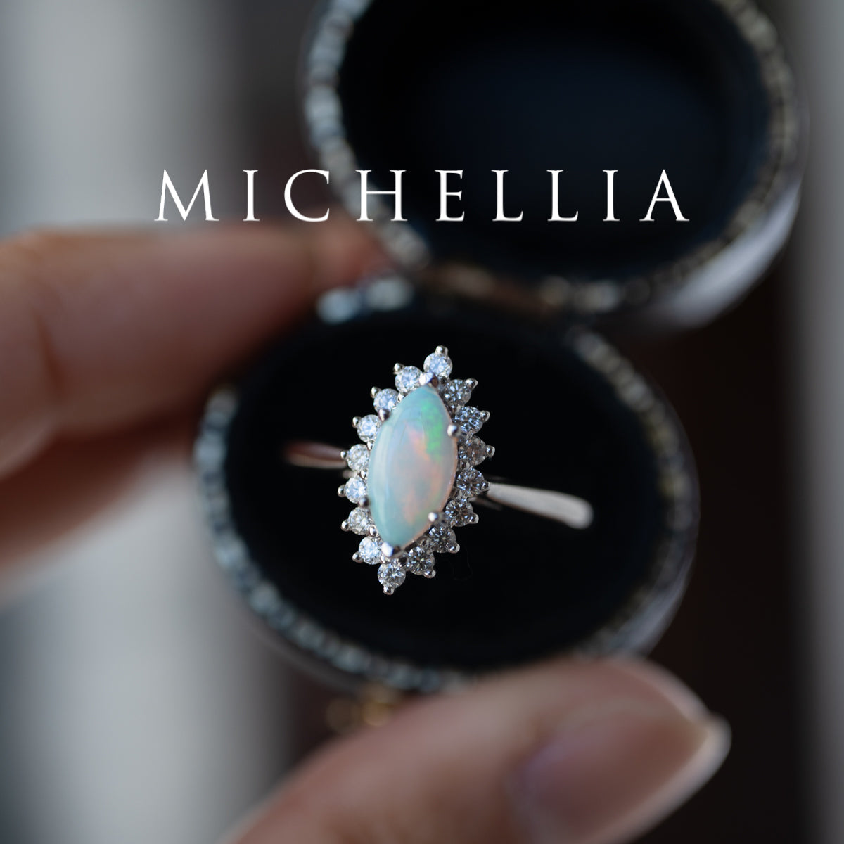 [Helena] Vintage Bloom Marquise Cut Engagement Ring in Australian Opal
