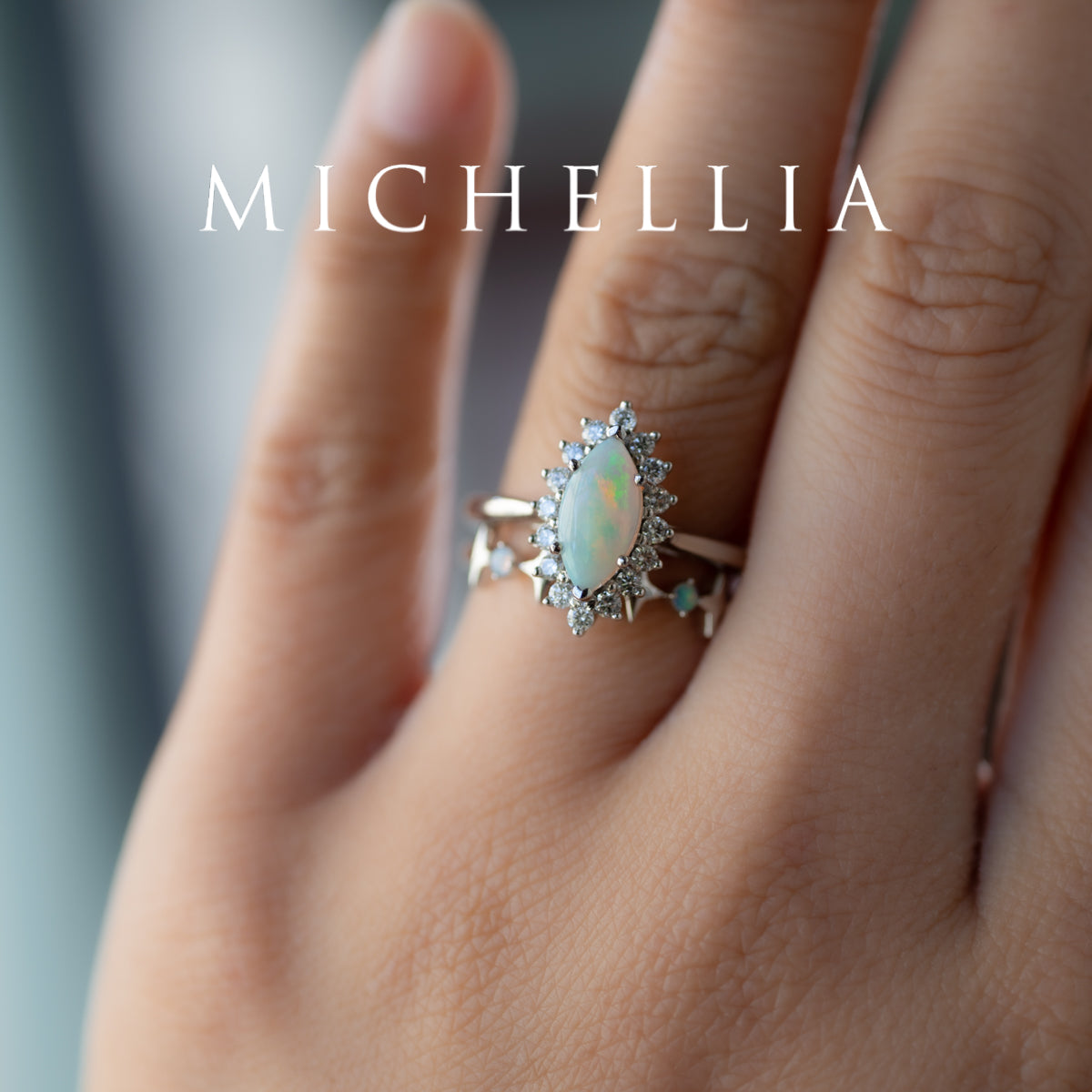 [Helena] Vintage Bloom Marquise Cut Engagement Ring in Australian Opal
