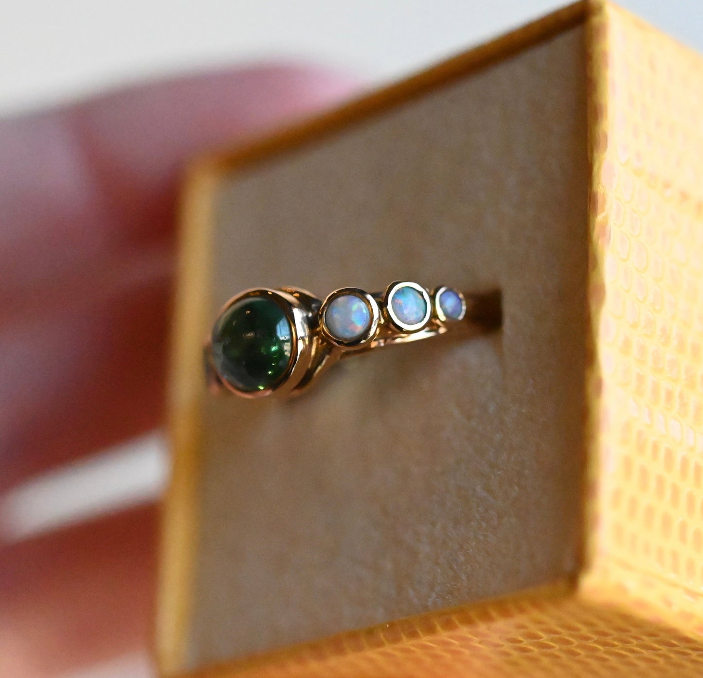 14k Gold Apatite & Australian Opal Ring - size 6.25/6.5  - Ready to ship