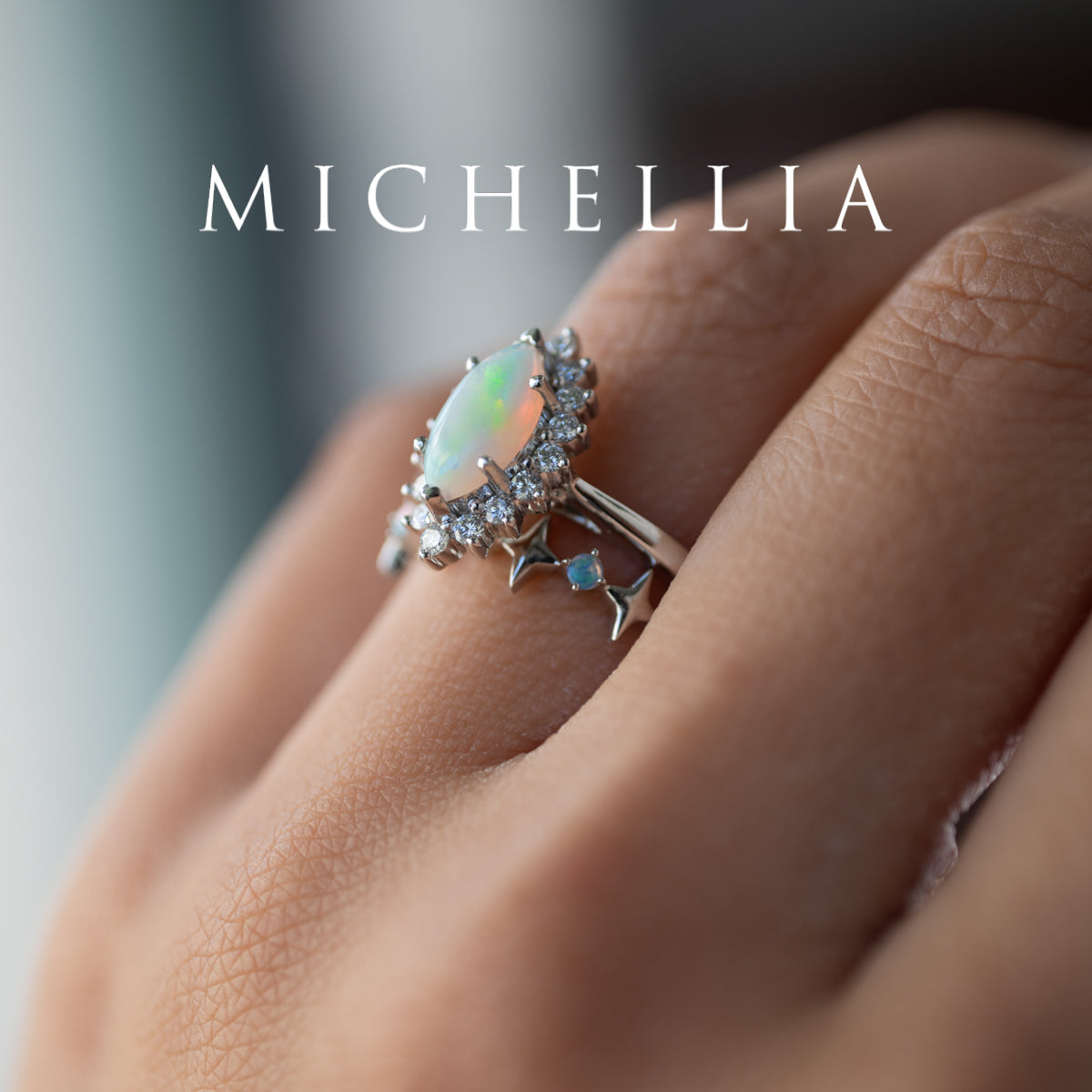 [Helena] Vintage Bloom Marquise Cut Engagement Ring in Australian Opal