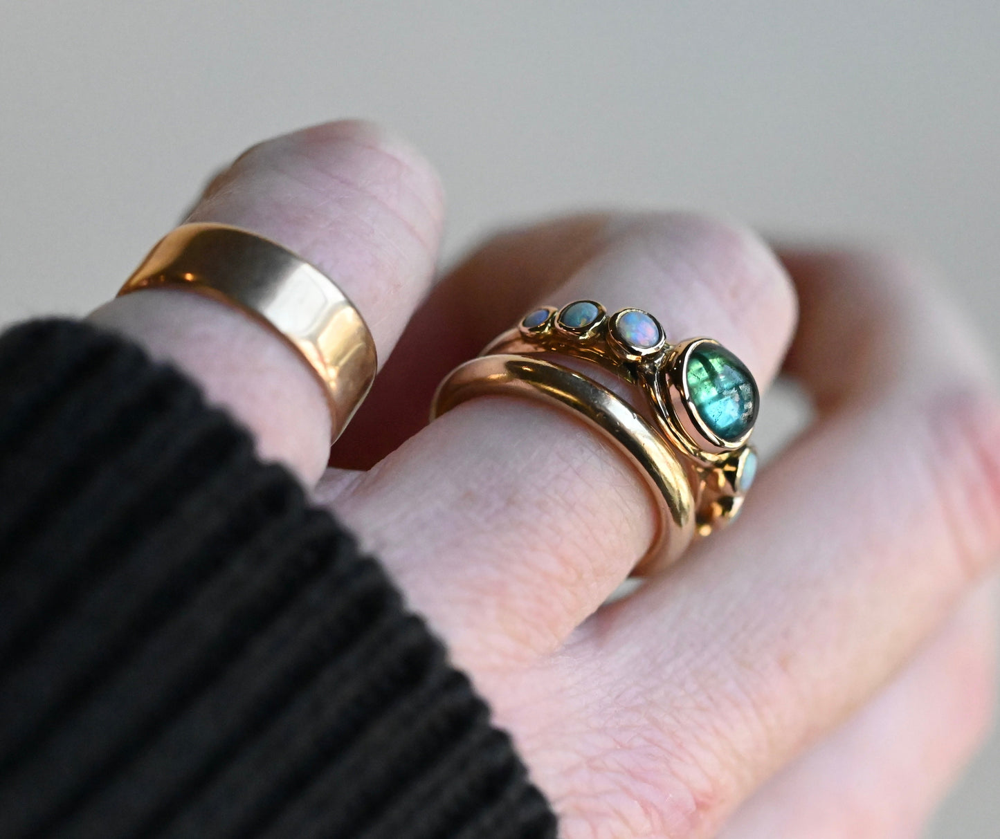 14k Gold Apatite & Australian Opal Ring - size 6.25/6.5  - Ready to ship