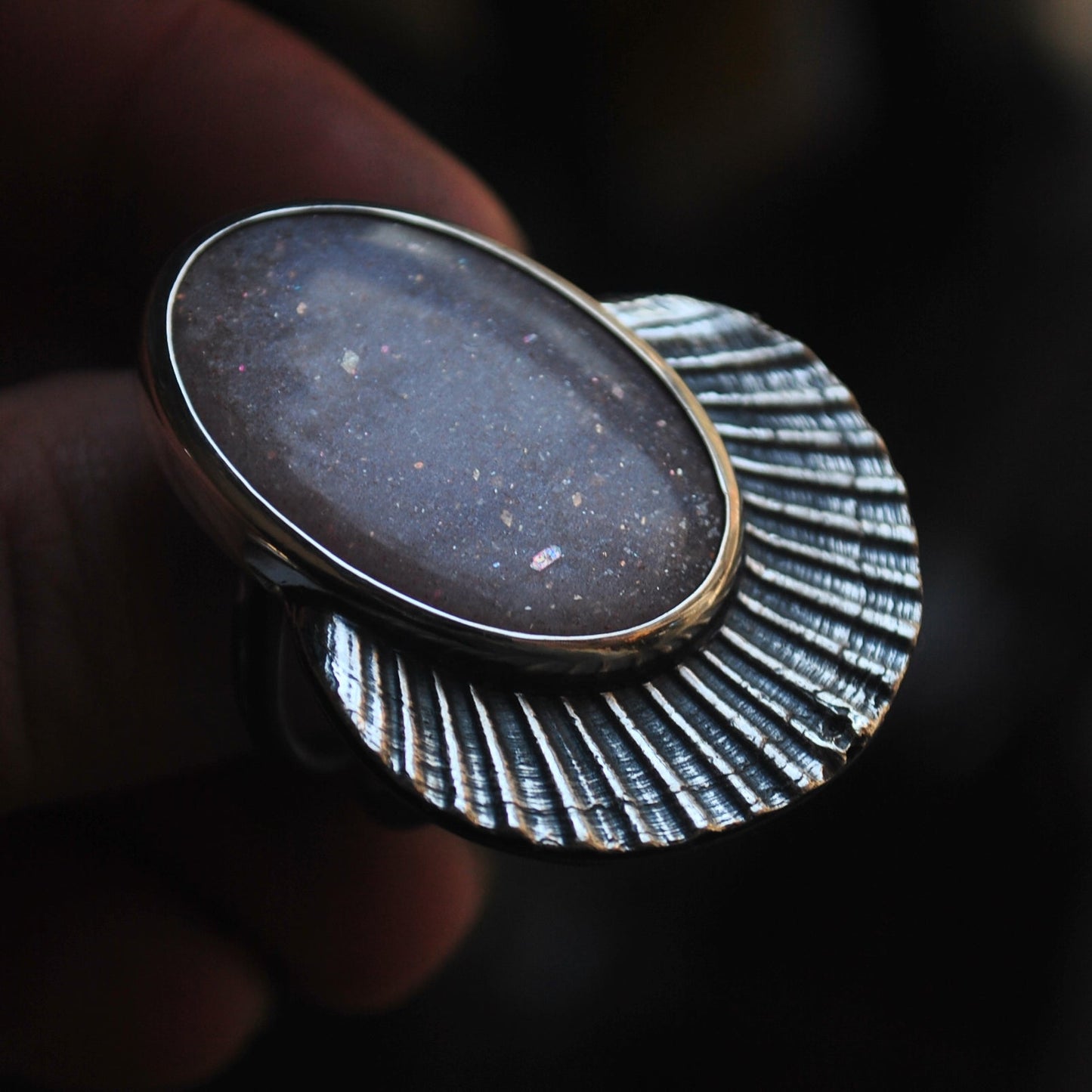 Size 9.75 - Crown of Shells - Seashell Enamel Moonstone