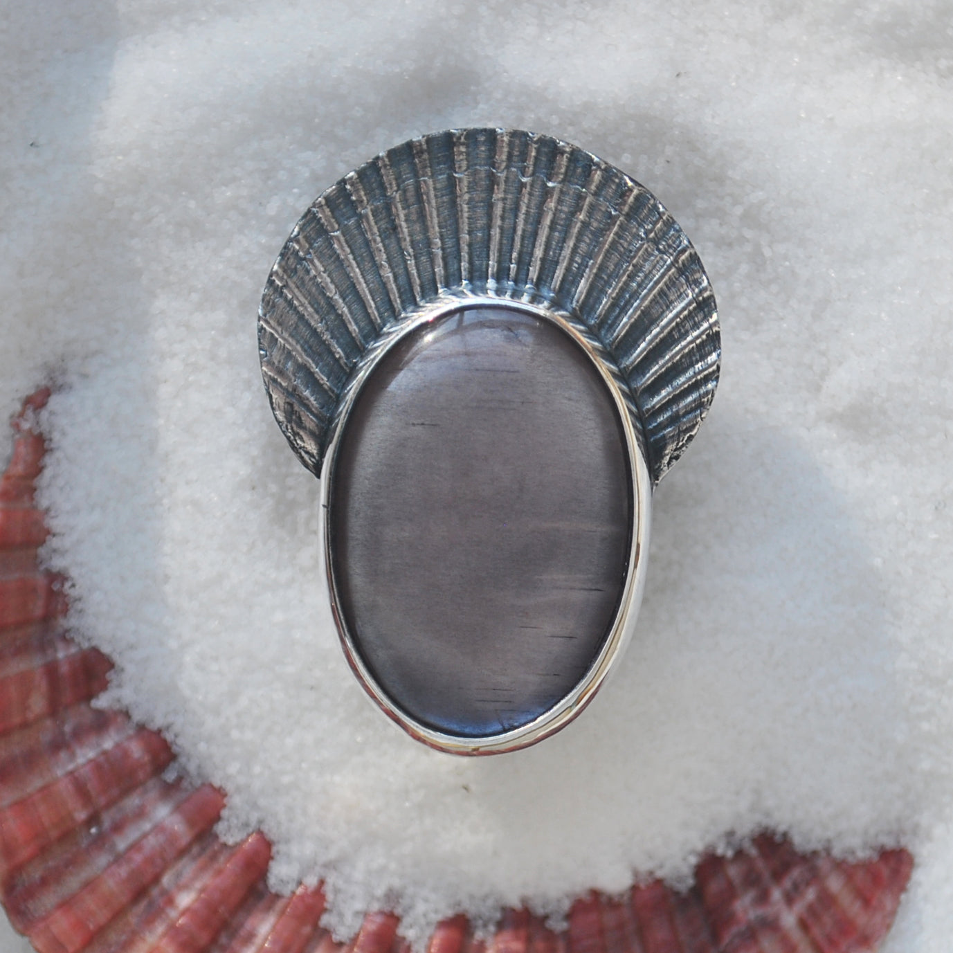 Size 8 - Dark Purple Seashel Enamel Moonstone