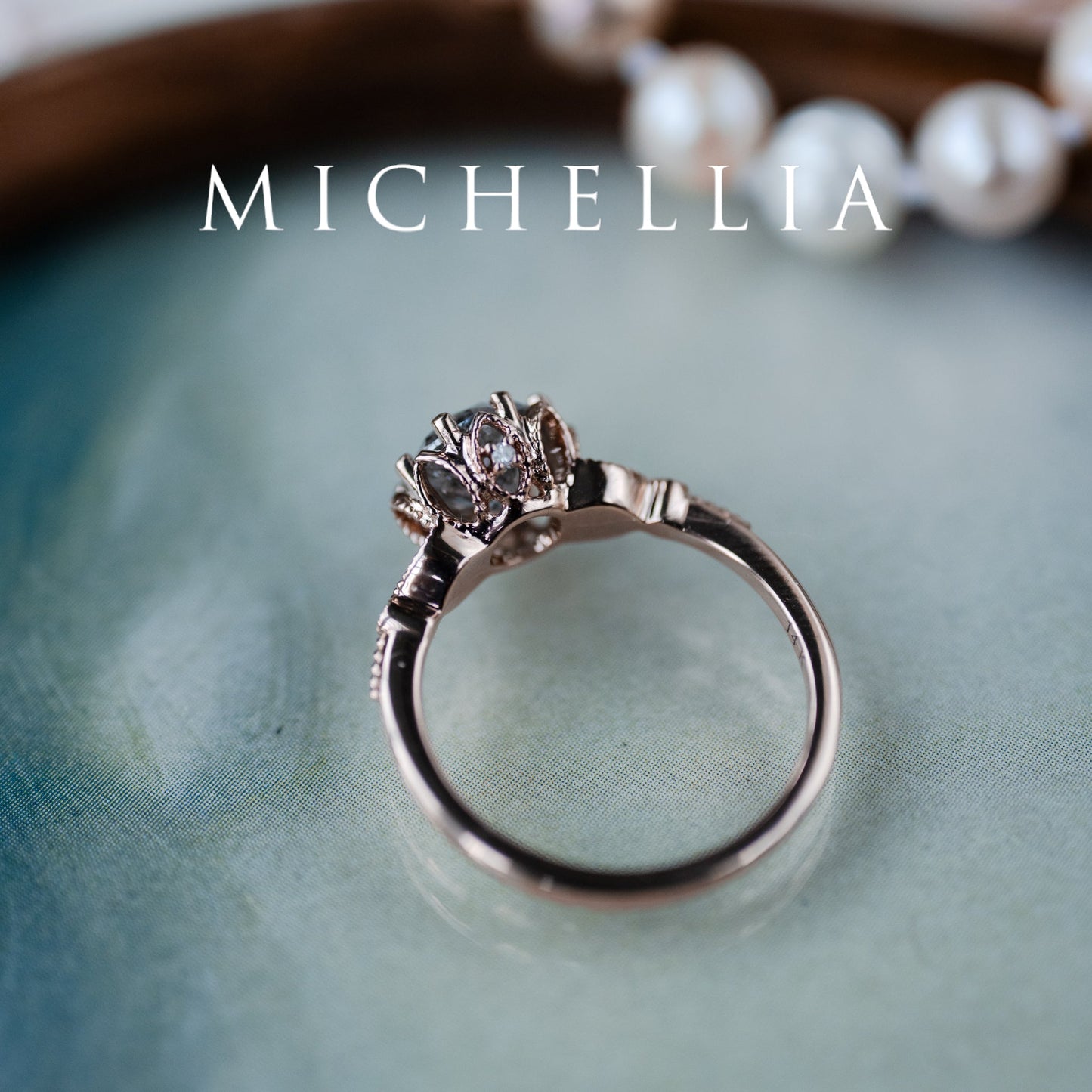 [Evanthe] 1.35 ct Salt & Pepper Diamond Vintage Floral Engagement Ring, One of A Kind & Ready-to-Ship