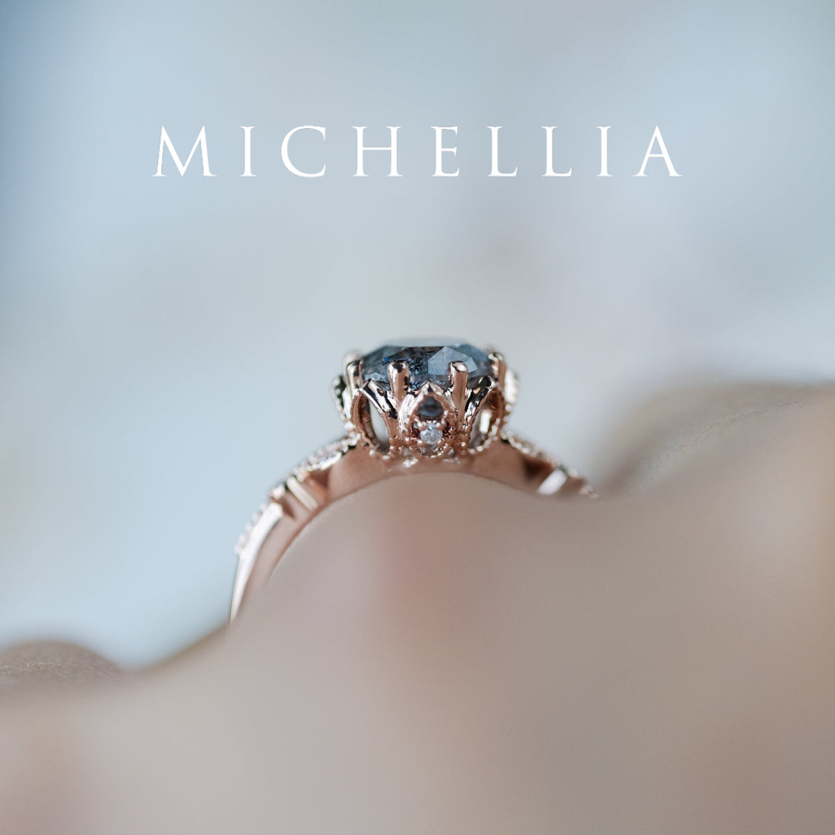 [Evanthe] 1.35 ct Salt & Pepper Diamond Vintage Floral Engagement Ring, One of A Kind & Ready-to-Ship