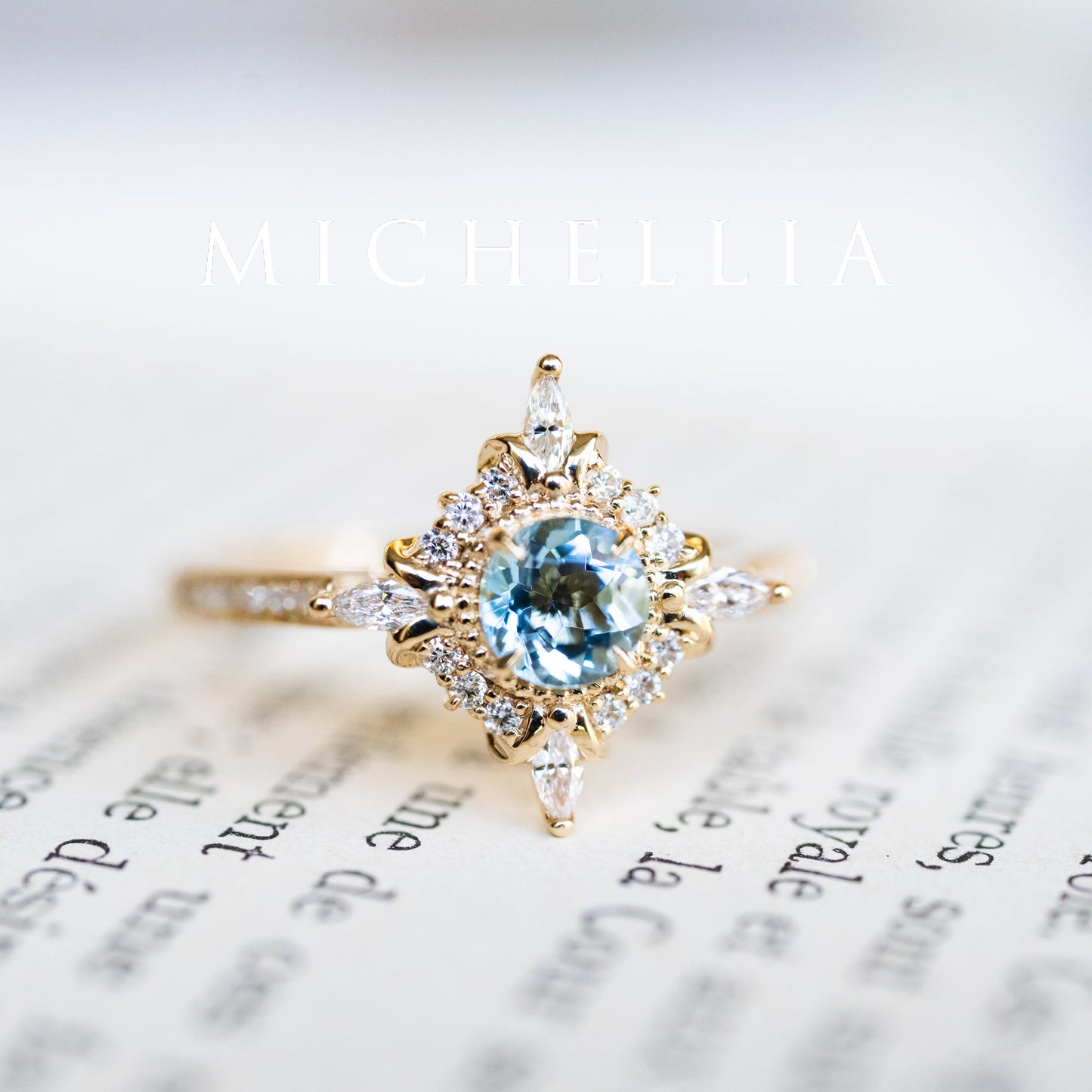 [Astrid] Art Deco Petite Engagement Ring in Aquamarine