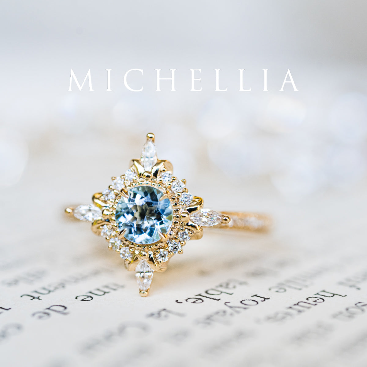 [Astrid] Art Deco Petite Engagement Ring in Aquamarine