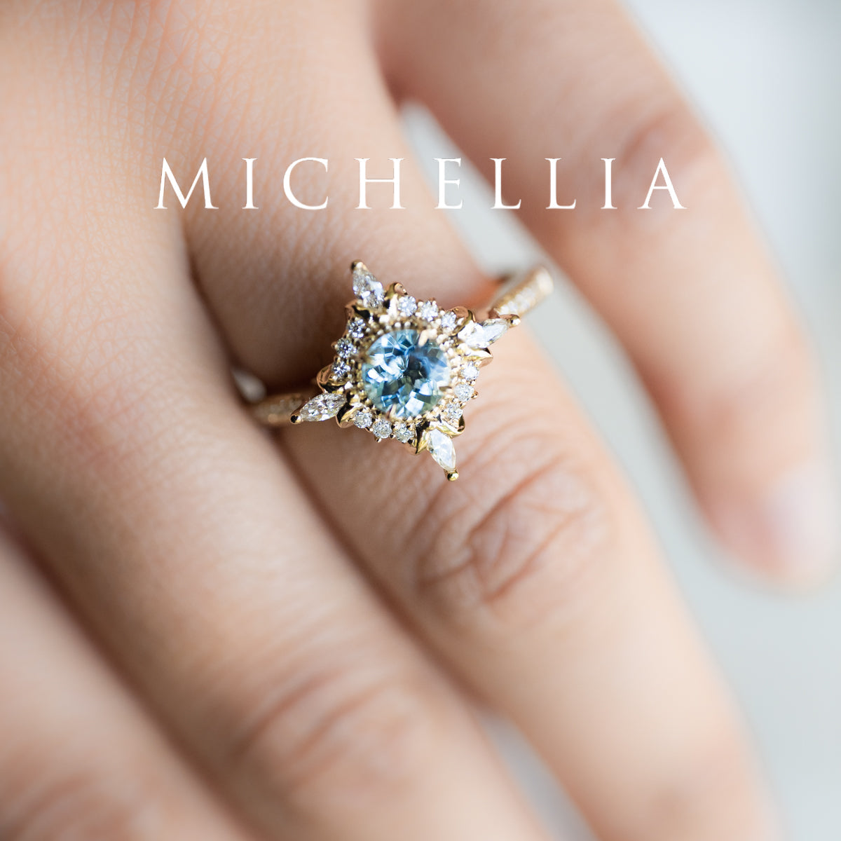 [Astrid] Art Deco Petite Engagement Ring in Aquamarine