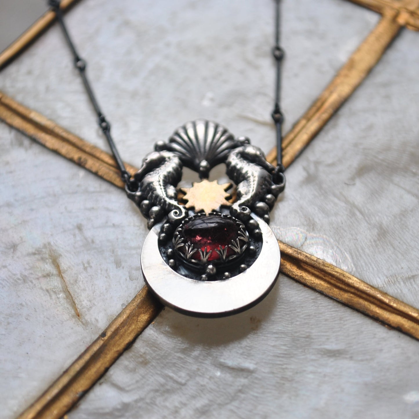 Royal Seahorse Necklace, Rich Rubellite Tourmaline
