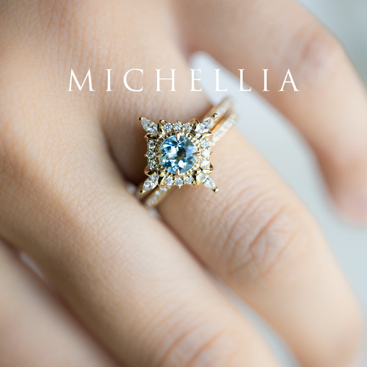 [Astrid] Art Deco Petite Engagement Ring in Aquamarine
