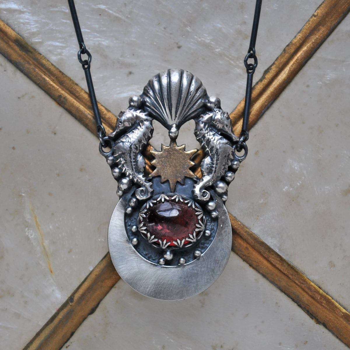 Royal Seahorse Necklace, Rich Rubellite Tourmaline