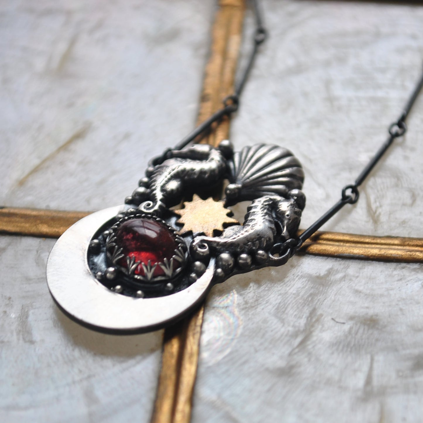 Royal Seahorse Necklace, Rich Rubellite Tourmaline