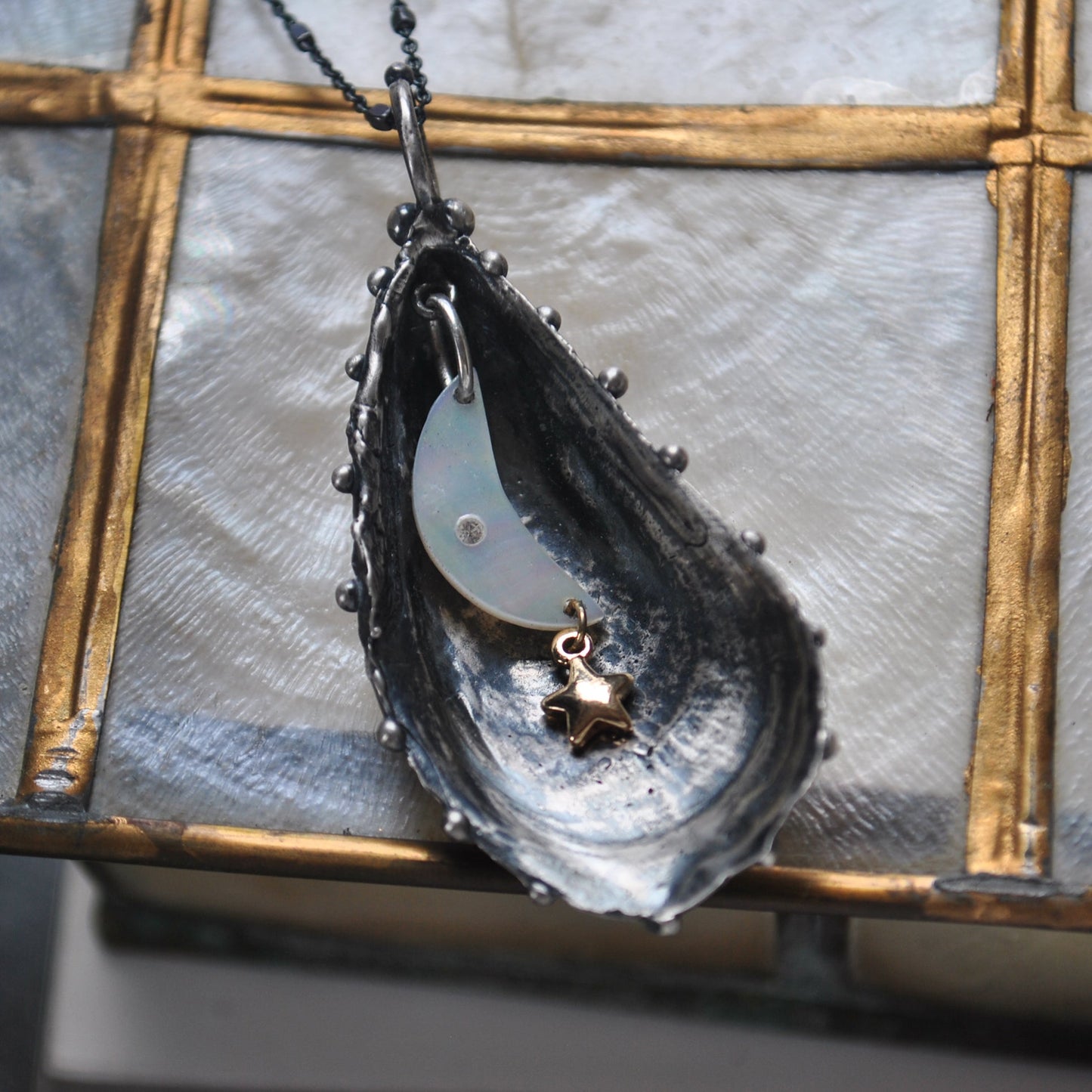 MA Mussel Shell - holding the moon, and a golden star