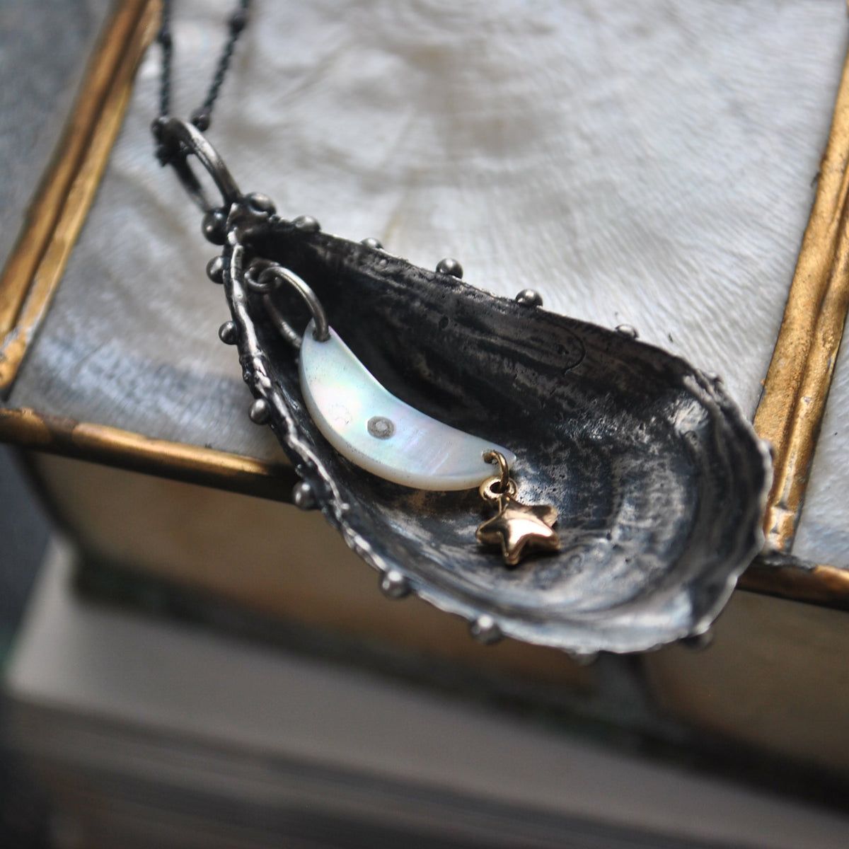 MA Mussel Shell - holding the moon, and a golden star