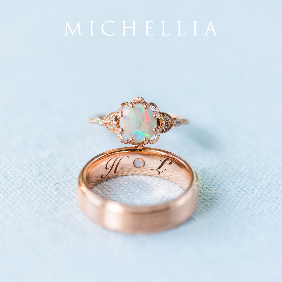 [Evanthe] Vintage Floral Engagement Ring in Opal