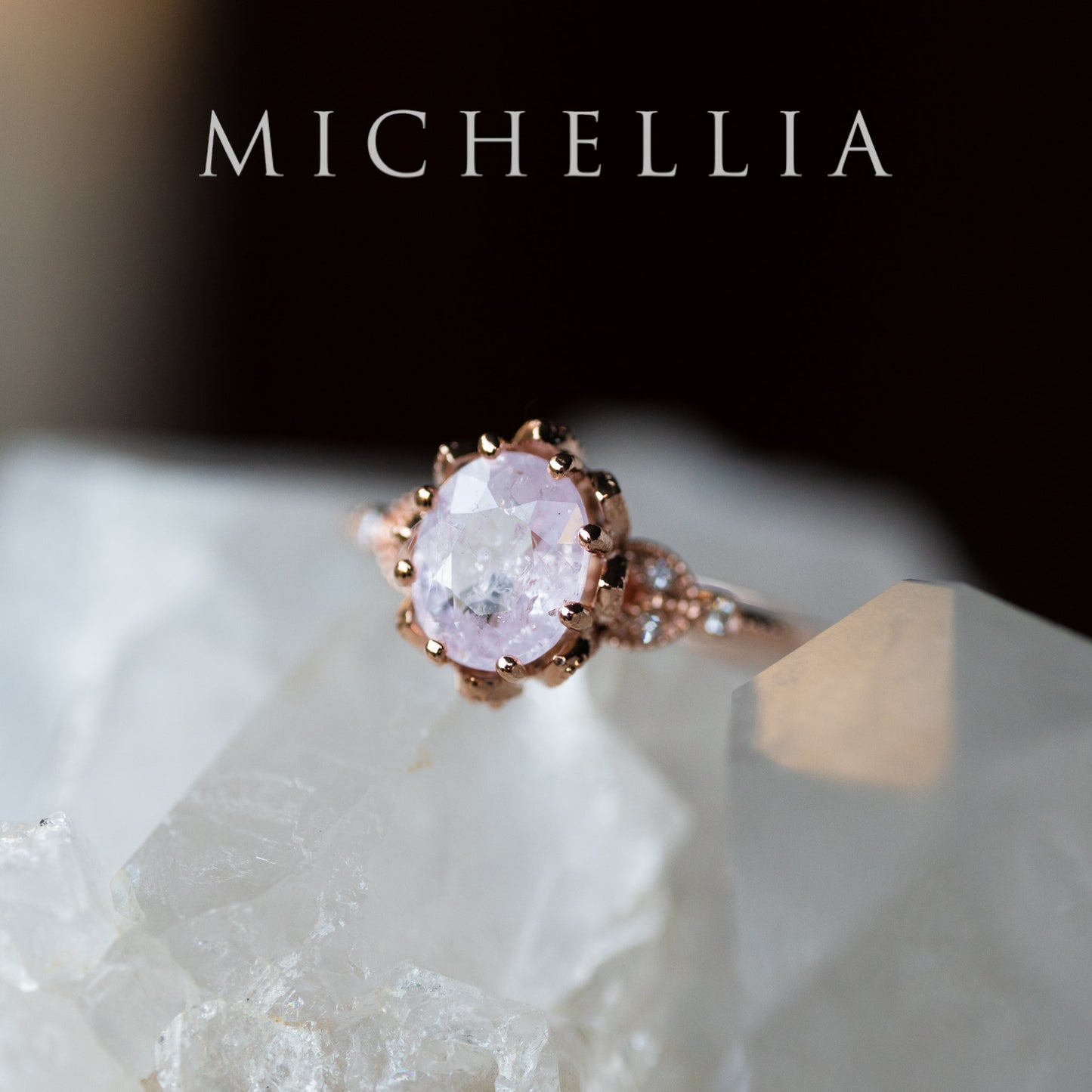 [Evanthe] Frozen Roselight - 1.80ct Natural Silky Petal Pink Sapphire Floral Oval Engagement Ring, 14K Rose Gold, One of A Kind & Ready-to-Ship