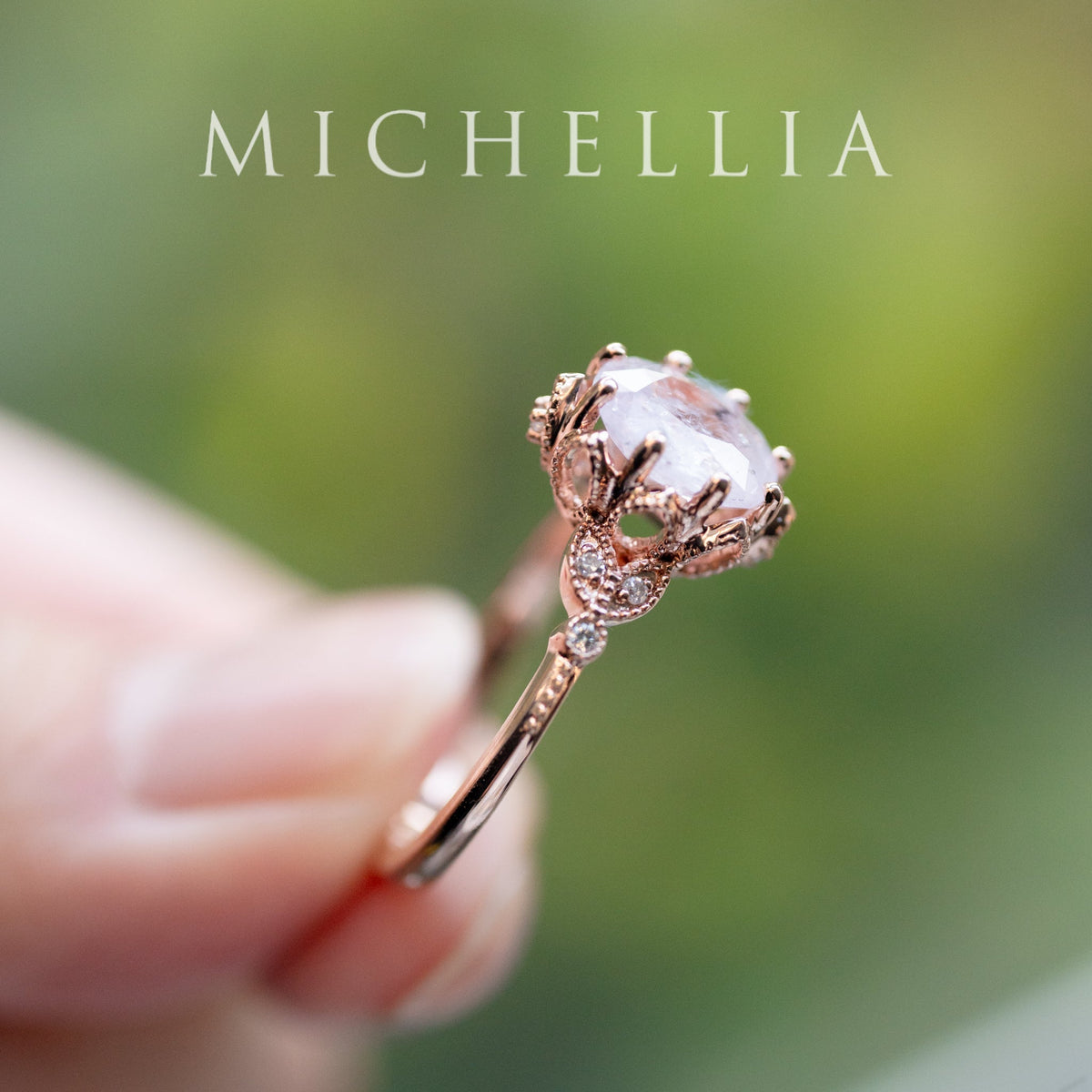 [Evanthe] Frozen Roselight - 1.80ct Natural Silky Petal Pink Sapphire Floral Oval Engagement Ring, 14K Rose Gold, One of A Kind & Ready-to-Ship