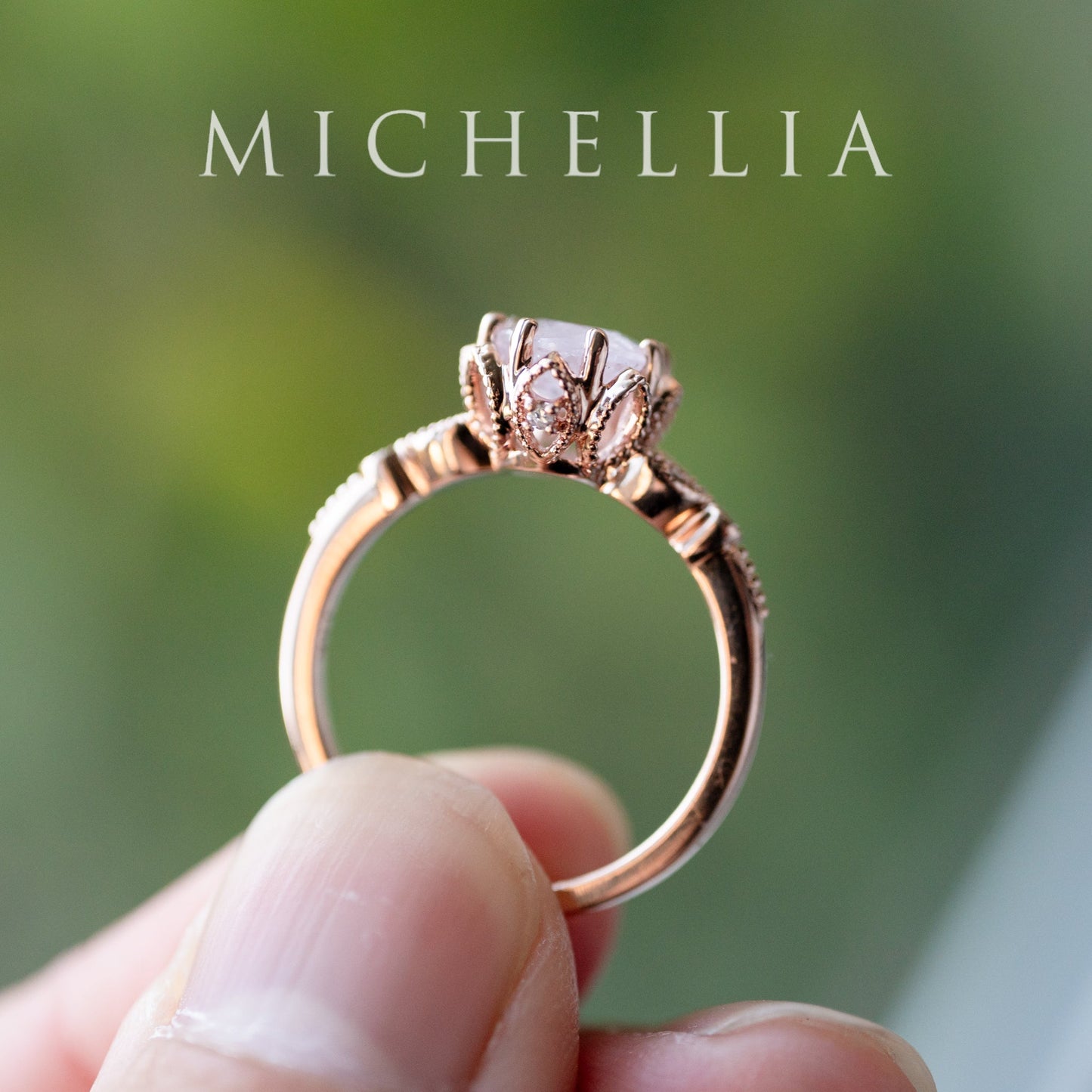 [Evanthe] Frozen Roselight - 1.80ct Natural Silky Petal Pink Sapphire Floral Oval Engagement Ring, 14K Rose Gold, One of A Kind & Ready-to-Ship