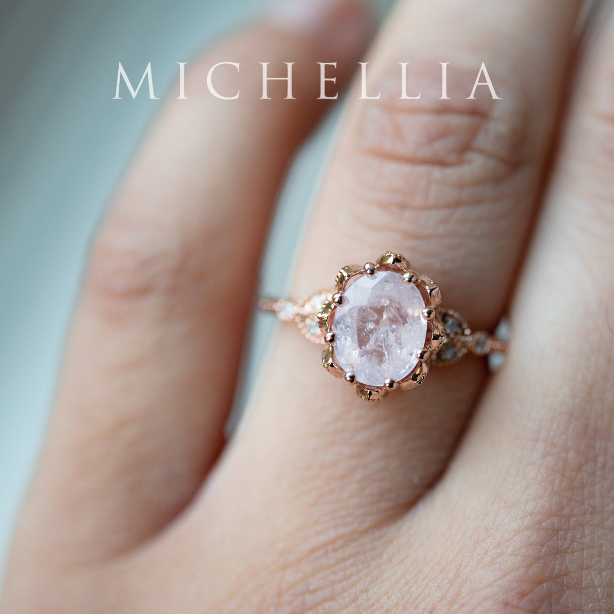 [Evanthe] Frozen Roselight - 1.80ct Natural Silky Petal Pink Sapphire Floral Oval Engagement Ring, 14K Rose Gold, One of A Kind & Ready-to-Ship