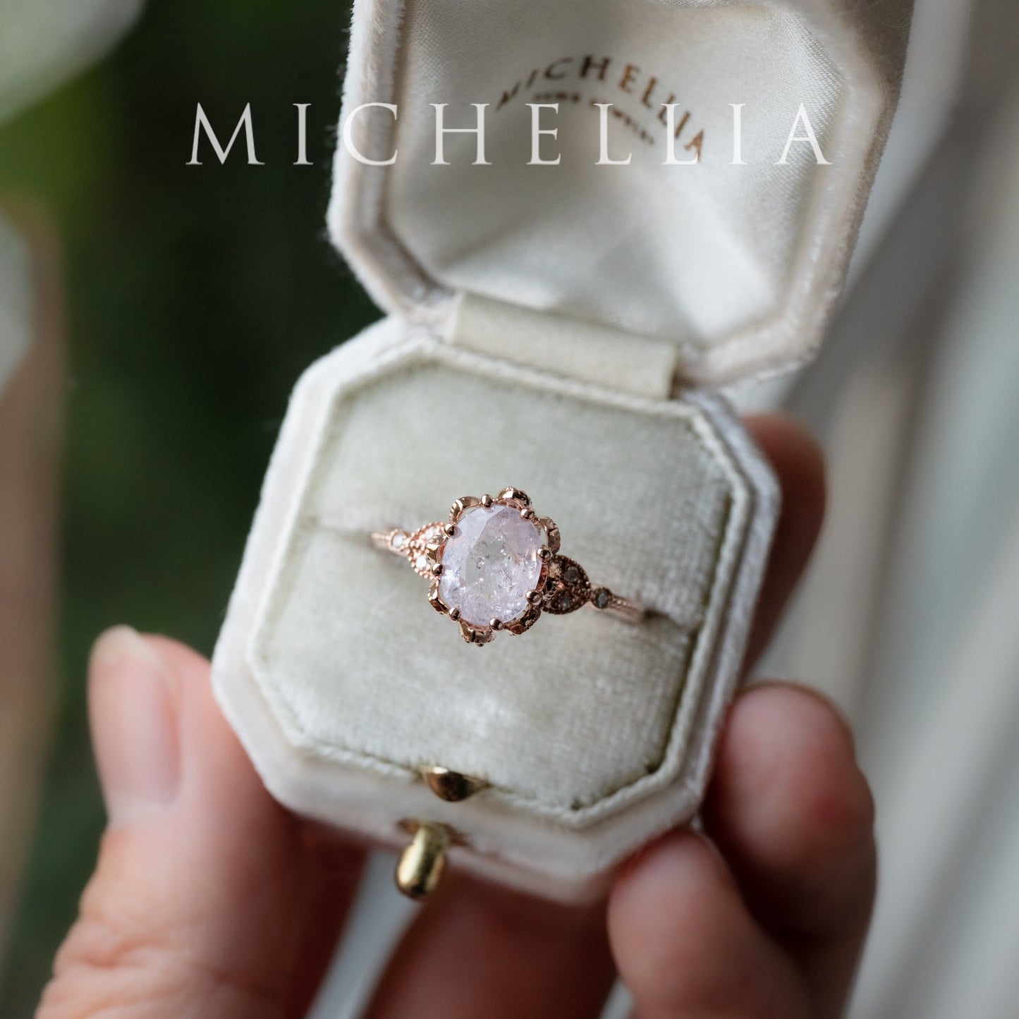 [Evanthe] Frozen Roselight - 1.80ct Natural Silky Petal Pink Sapphire Floral Oval Engagement Ring, 14K Rose Gold, One of A Kind & Ready-to-Ship