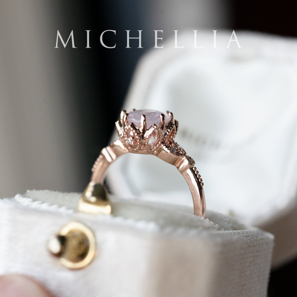 [Evanthe] Frozen Roselight - 1.80ct Natural Silky Petal Pink Sapphire Floral Oval Engagement Ring, 14K Rose Gold, One of A Kind & Ready-to-Ship