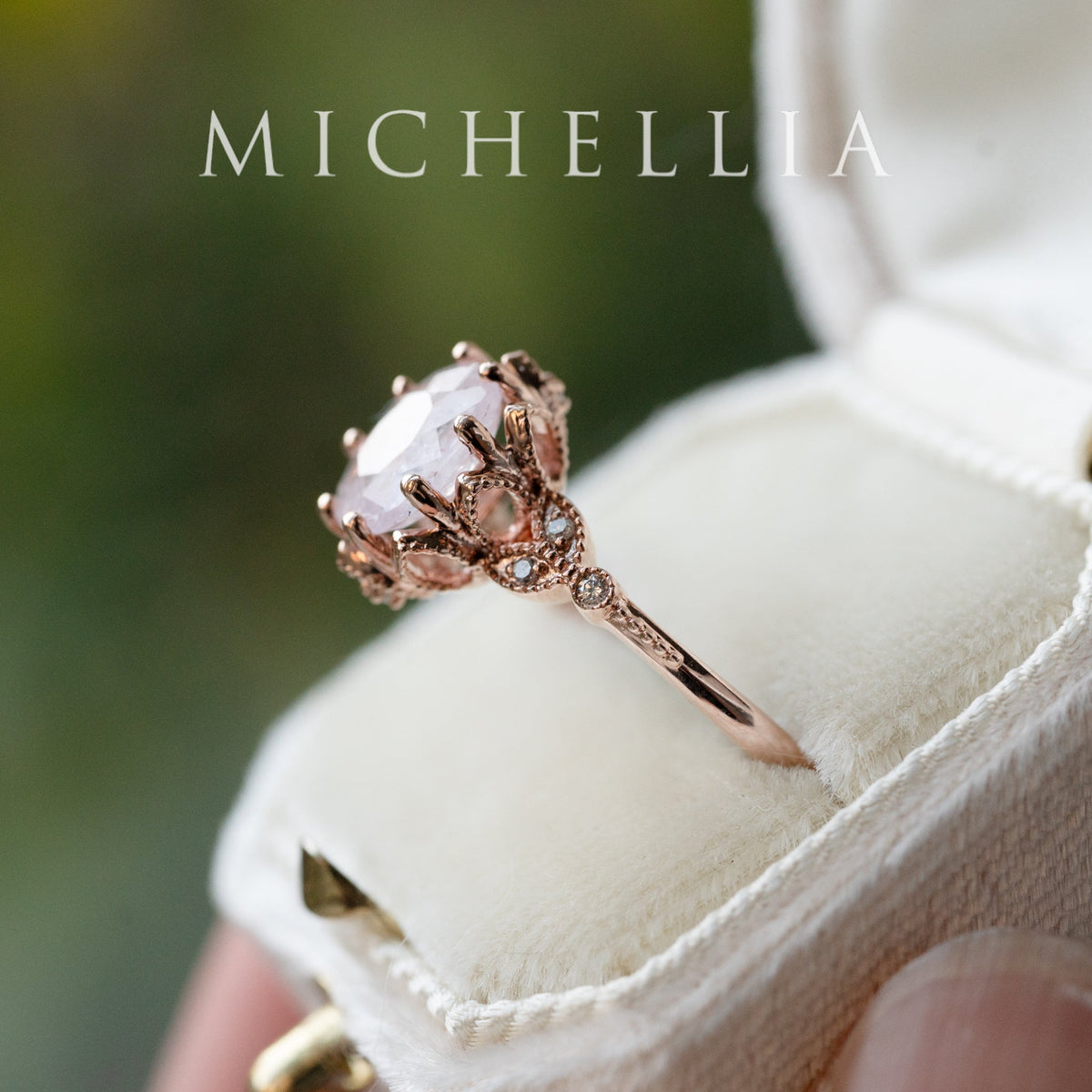 [Evanthe] Frozen Roselight - 1.80ct Natural Silky Petal Pink Sapphire Floral Oval Engagement Ring, 14K Rose Gold, One of A Kind & Ready-to-Ship