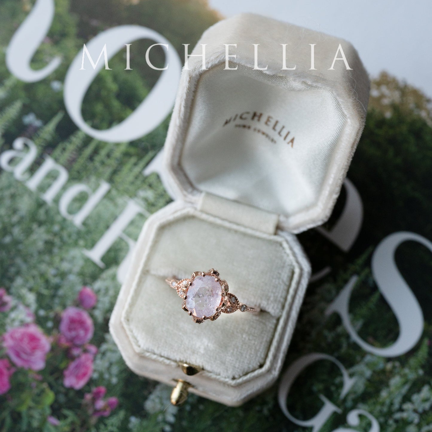 [Evanthe] Frozen Roselight - 1.80ct Natural Silky Petal Pink Sapphire Floral Oval Engagement Ring, 14K Rose Gold, One of A Kind & Ready-to-Ship