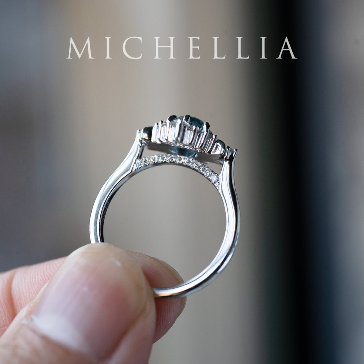 [Selene] Natural Icy Blue Sapphire Moon Goddess Engagement Ring in Platinum, One of A Kind & Ready-to-Ship