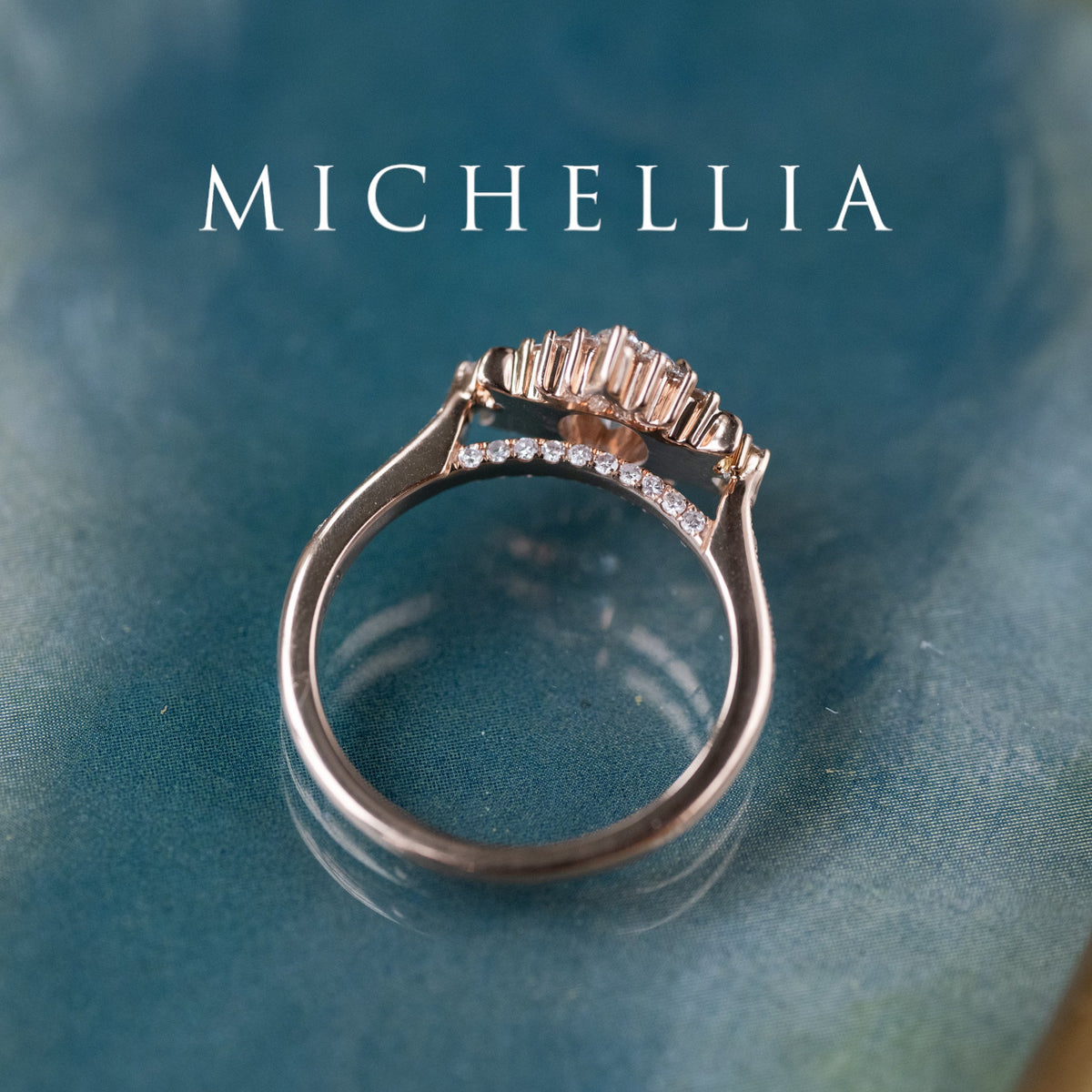 [Selene] IGI Certified Diamond Moon Goddess 18K Rose Gold Engagement Ring w/ Pave Shank, One of A Kind & Ready-to-Ship